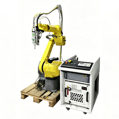 Cortador láser robótico FANUC rentable con brazo articulado de 6 ejes y láser de fibra Raycus/IPG para fabricación de metal personalizada en lotes pequeños